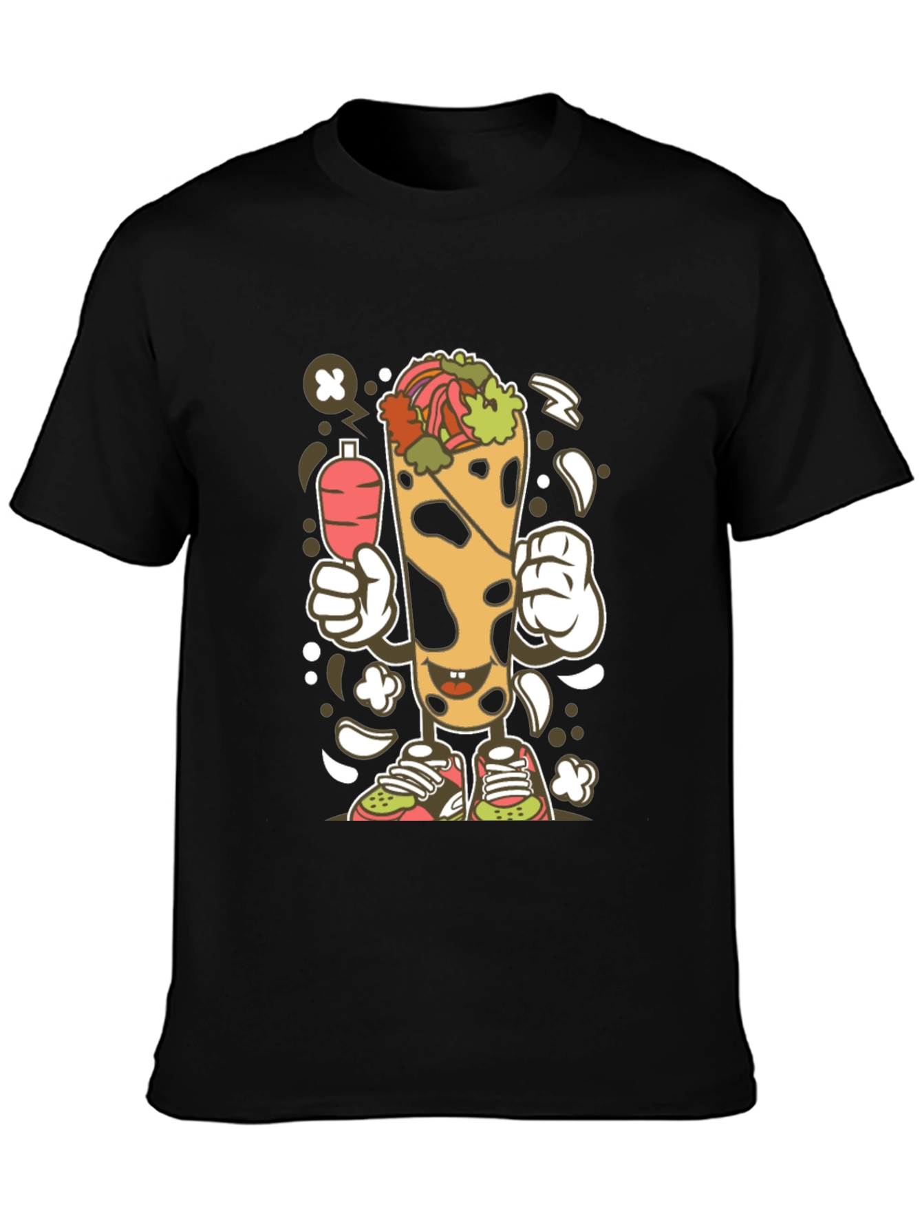 Funny Shawarma Cartoon Black T-Shirt