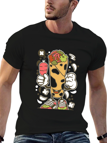 Funny Shawarma Cartoon Black T-Shirt
