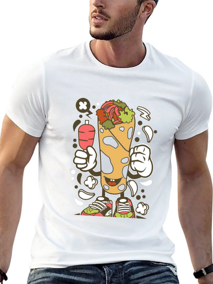 Funny Shawarma Cartoon Black T-Shirt