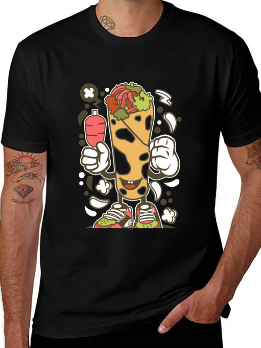 Funny Shawarma Cartoon Black T-Shirt