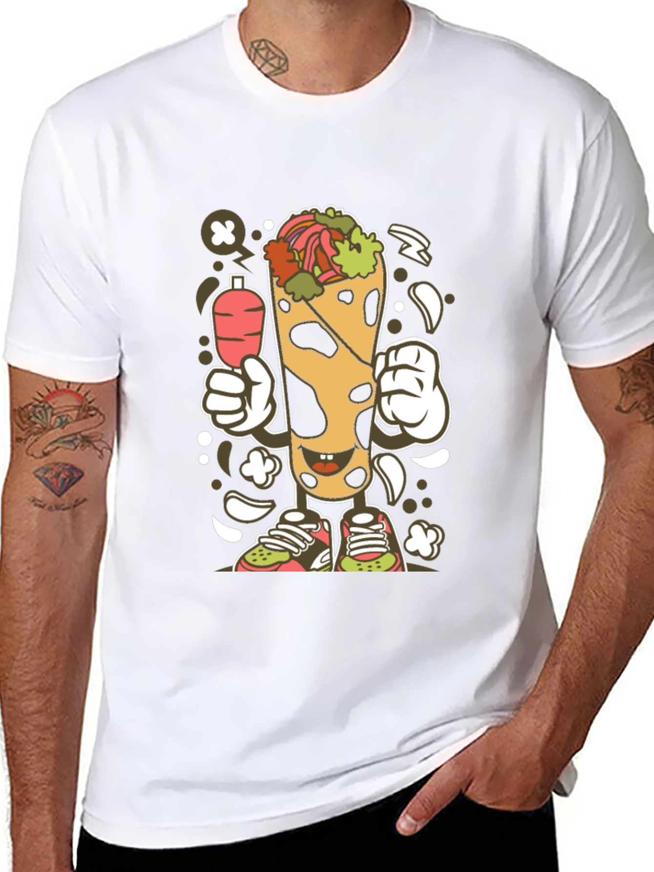 Funny Shawarma Cartoon Black T-Shirt