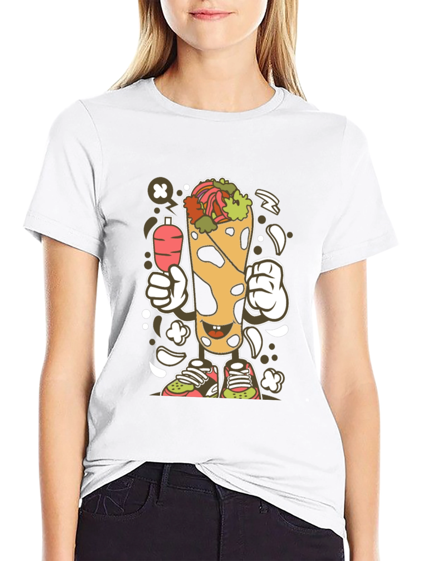 Funny Shawarma Cartoon Black T-Shirt