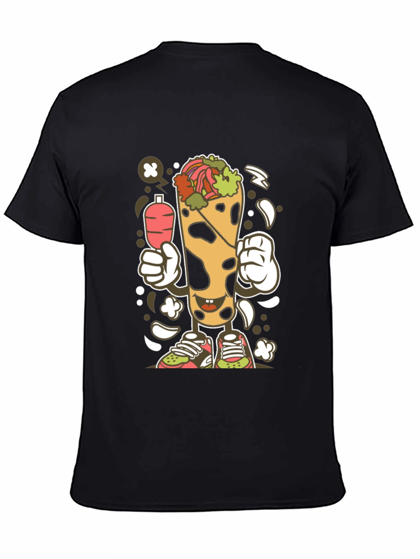 Funny Shawarma Cartoon Black T-Shirt