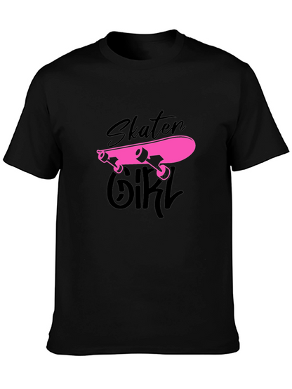 Skater Girl Graphic Tee - Black Cotton T-Shirt