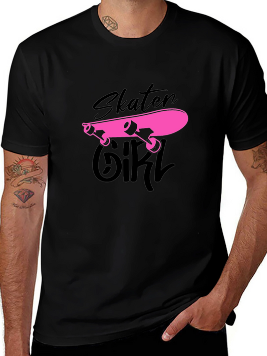 Skater Girl Graphic Tee - Black Cotton T-Shirt