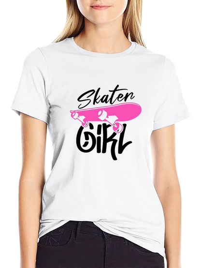 Skater Girl Graphic Tee - Black Cotton T-Shirt