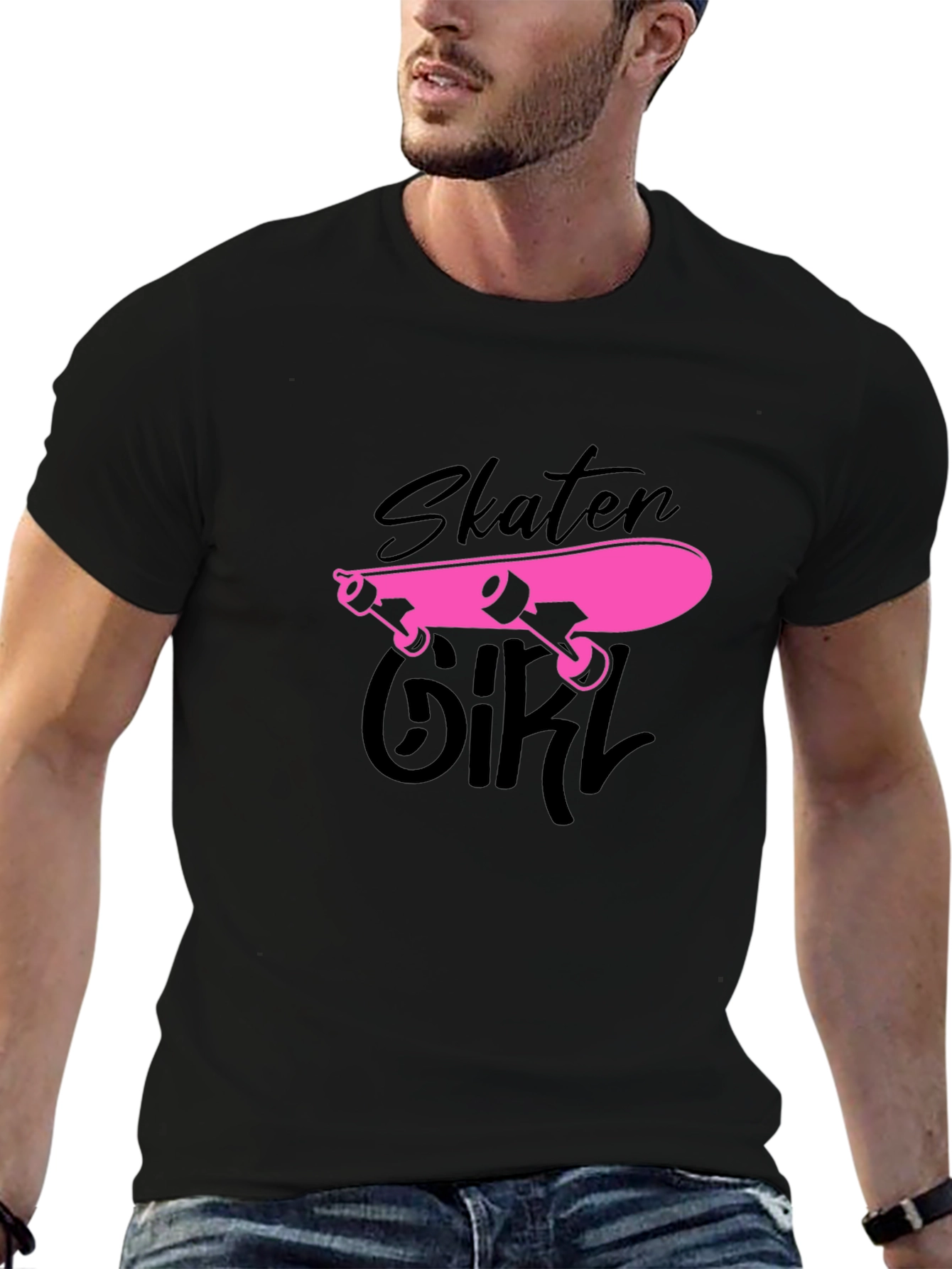 Skater Girl Graphic Tee - Black Cotton T-Shirt