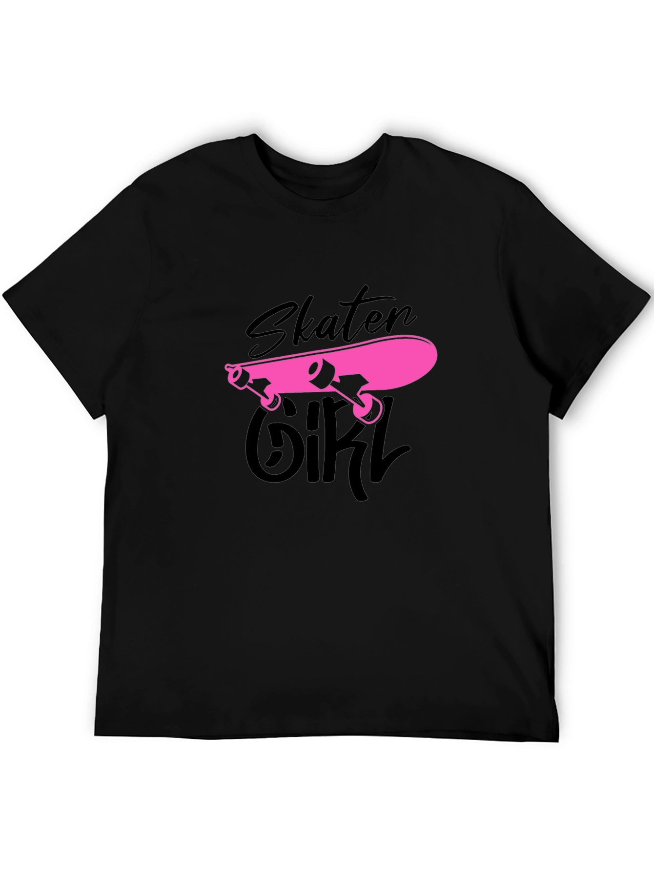 Skater Girl Graphic Tee - Black Cotton T-Shirt
