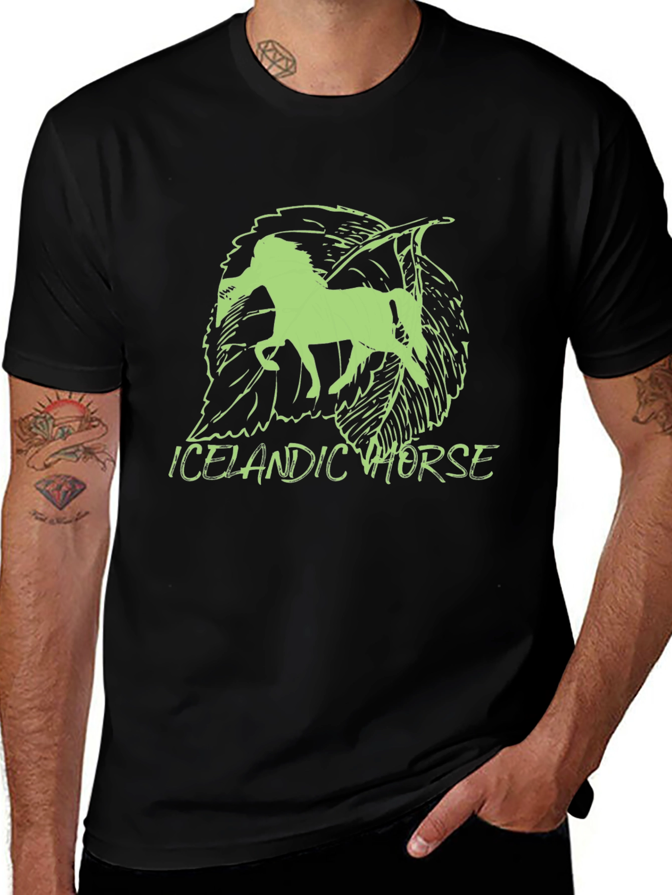 Icelandic Horse Graphic Tee - Unique Leaf Design