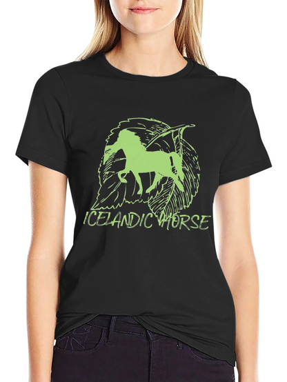 Icelandic Horse Graphic Tee - Unique Leaf Design