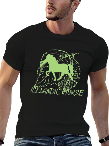 Icelandic Horse Graphic Tee - Unique Leaf Design