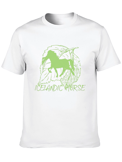 Icelandic Horse Graphic Tee - Unique Leaf Design