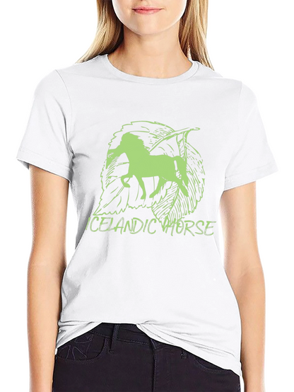 Icelandic Horse Graphic Tee - Unique Leaf Design