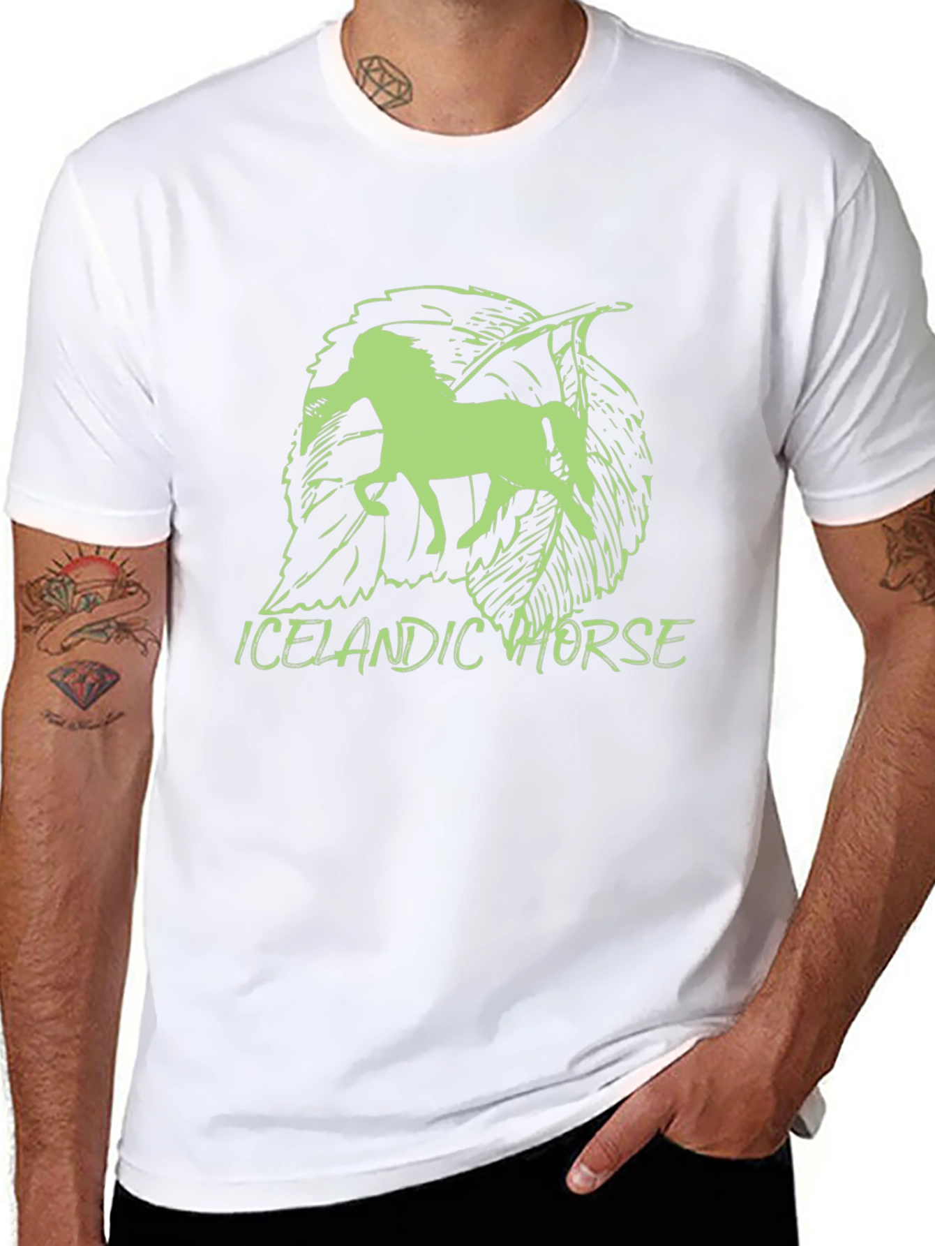Icelandic Horse Graphic Tee - Unique Leaf Design