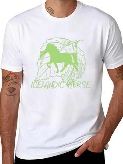Icelandic Horse Graphic Tee - Unique Leaf Design