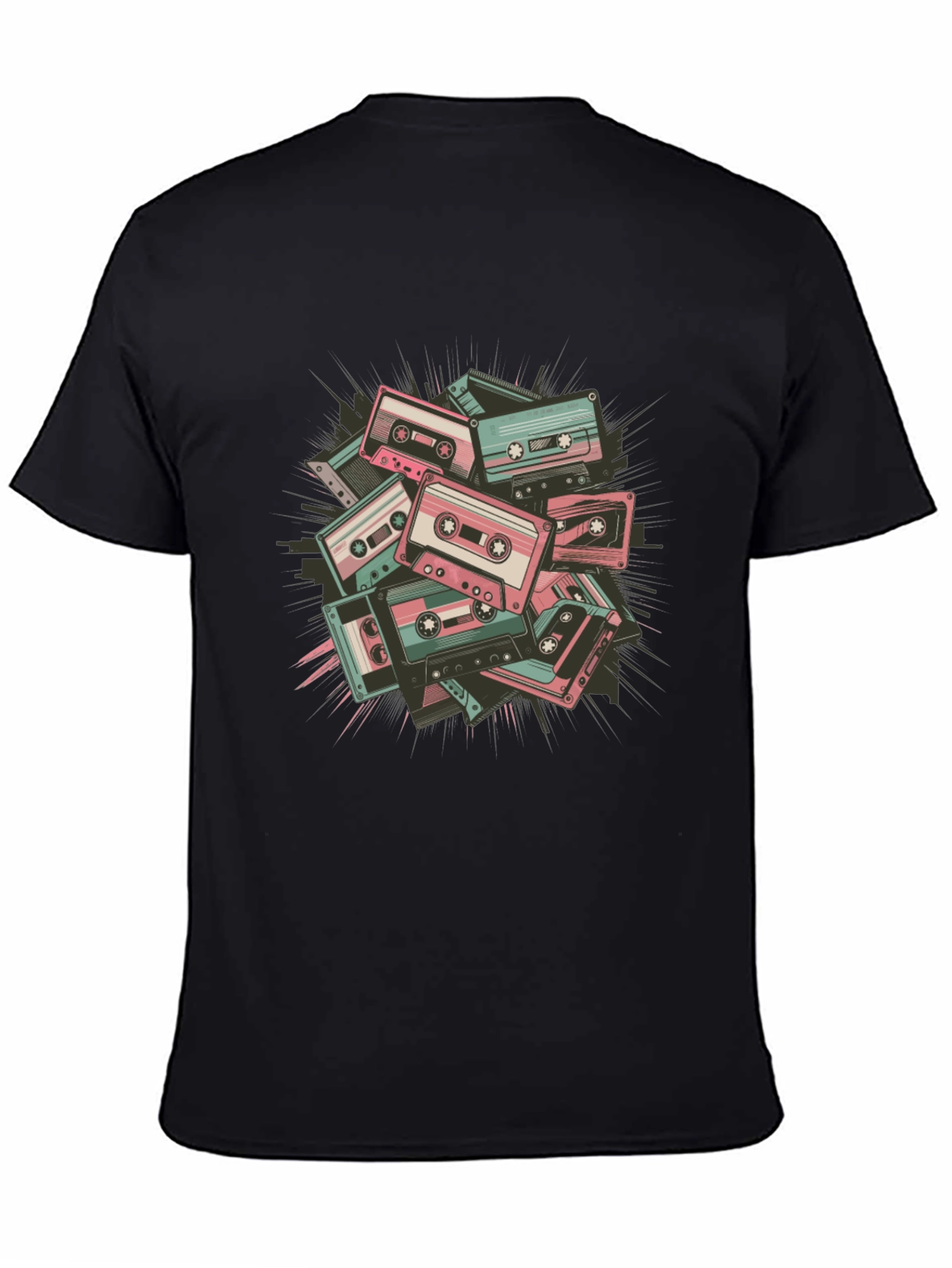 Retro Cassette Tape Graphic Tee - Black Cotton Blend