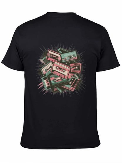 Retro Cassette Tape Graphic Tee - Black Cotton Blend