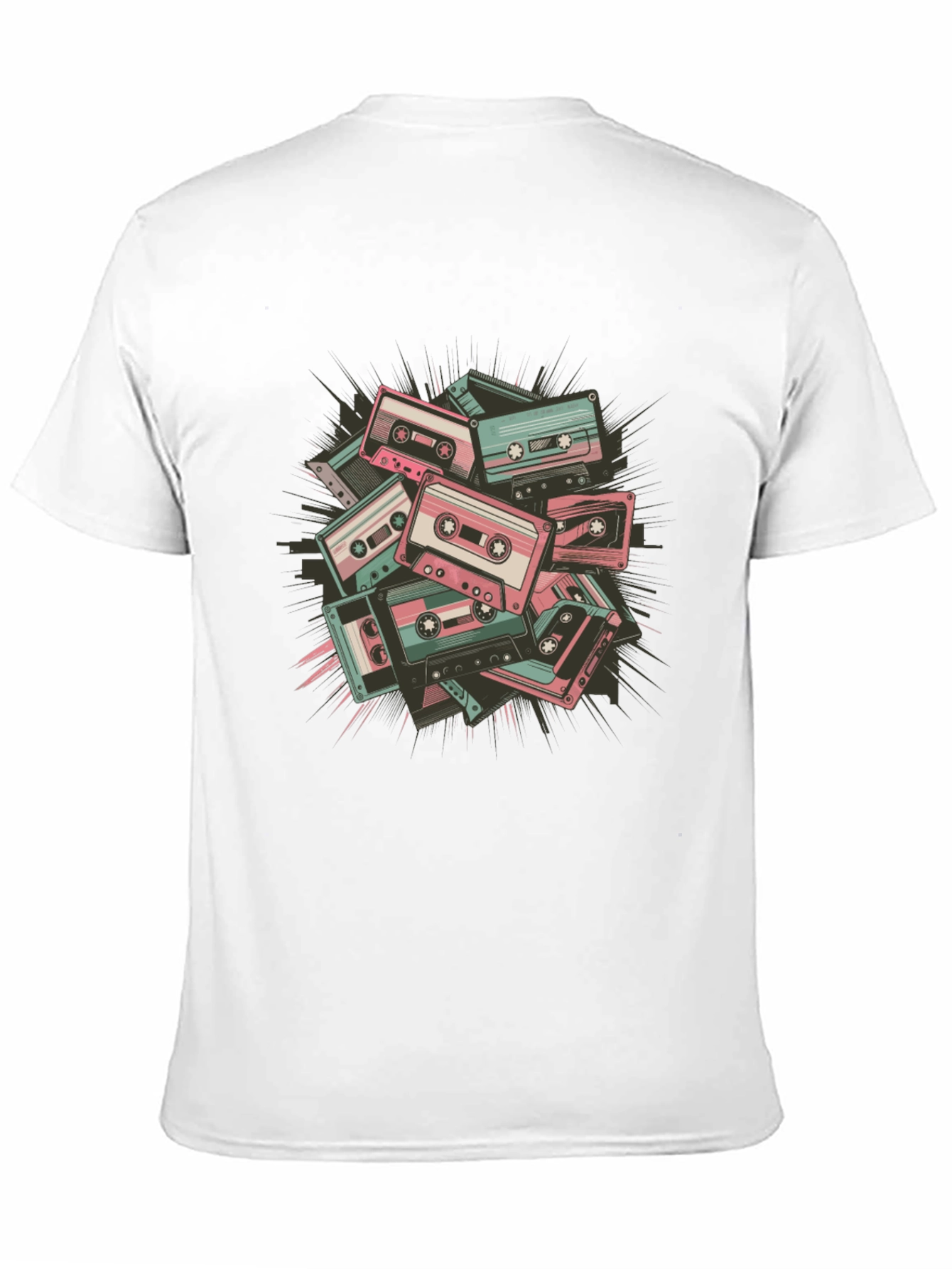 Retro Cassette Tape Graphic Tee - Black Cotton Blend