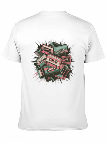 Retro Cassette Tape Graphic Tee - Black Cotton Blend