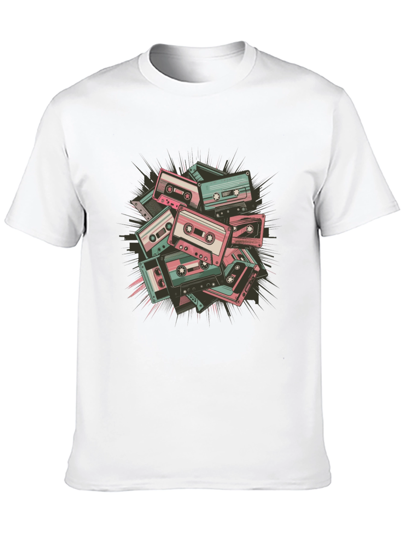 Retro Cassette Tape Graphic Tee - Black Cotton Blend