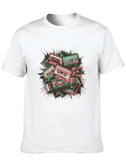 Retro Cassette Tape Graphic Tee - Black Cotton Blend