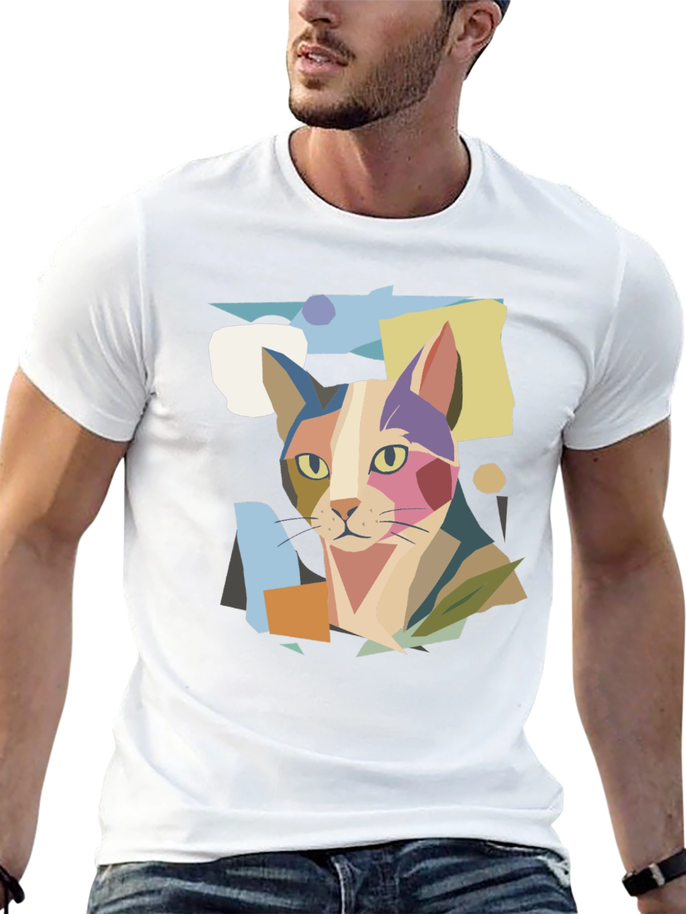 Abstract Cat Graphic Print Tee