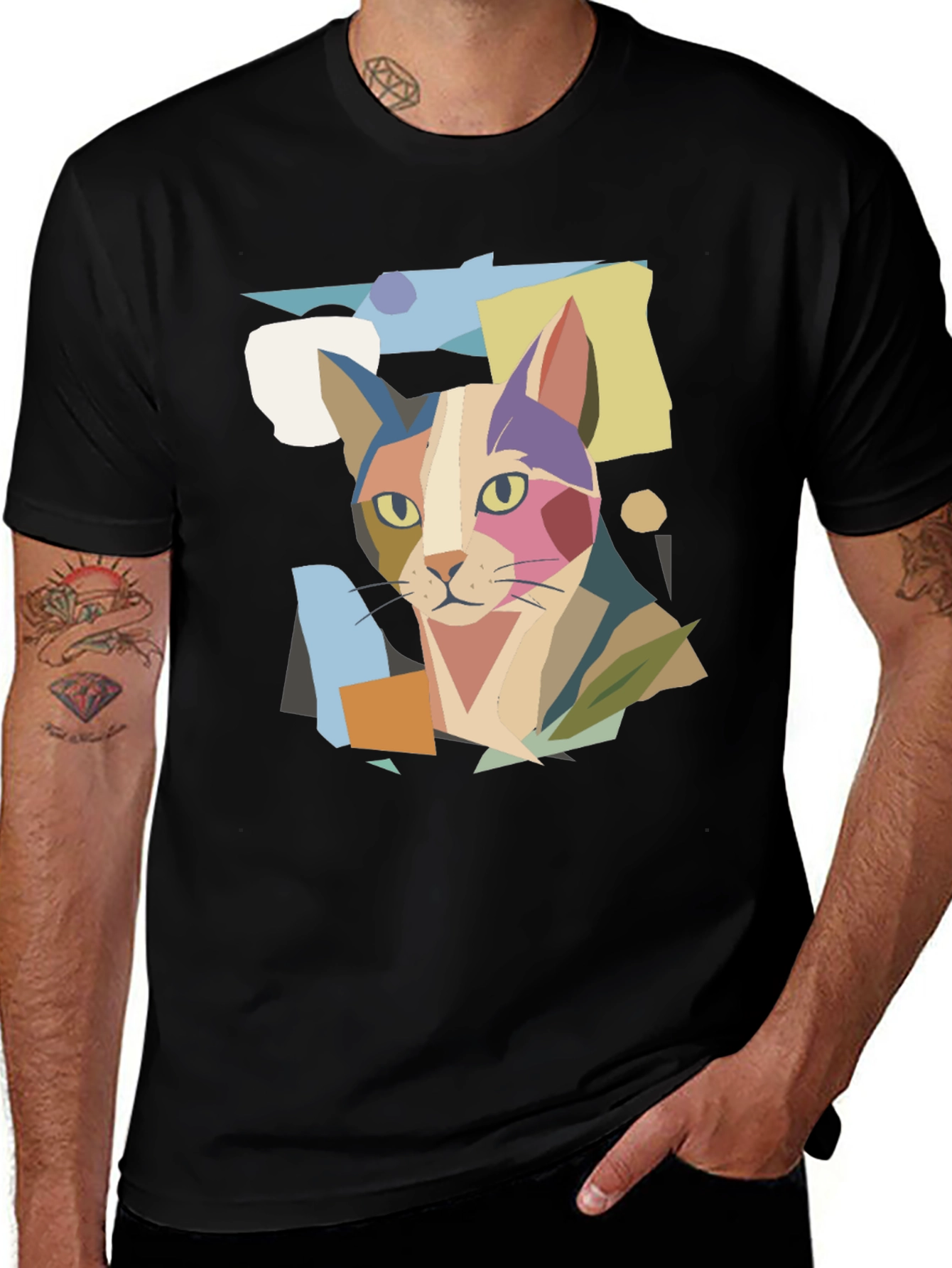 Abstract Cat Graphic Print Tee