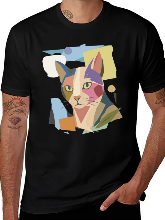 Abstract Cat Graphic Print Tee