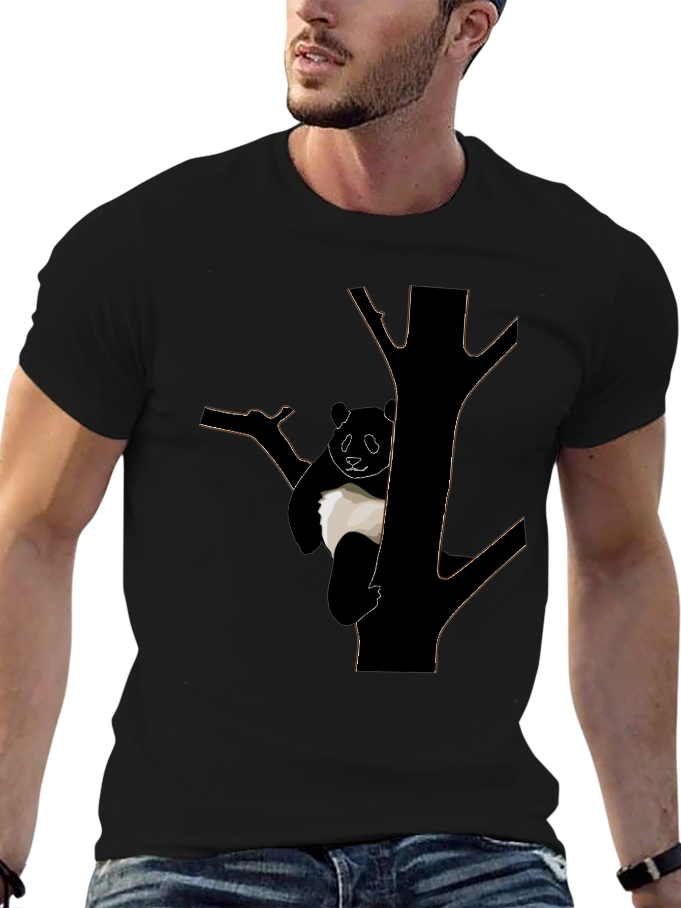 Panda Tree Graphic T-Shirt - Black Cotton Tee