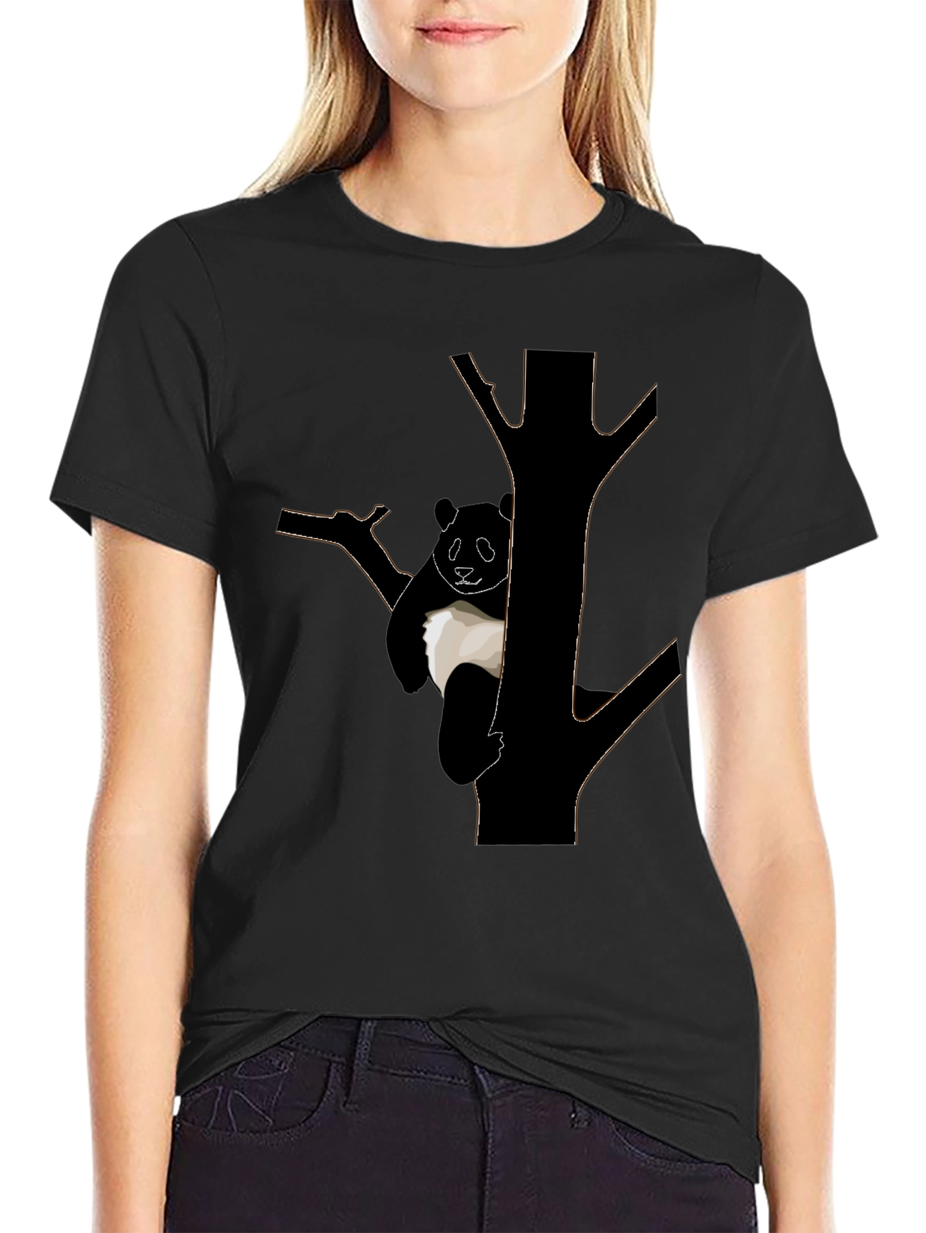 Panda Tree Graphic T-Shirt - Black Cotton Tee