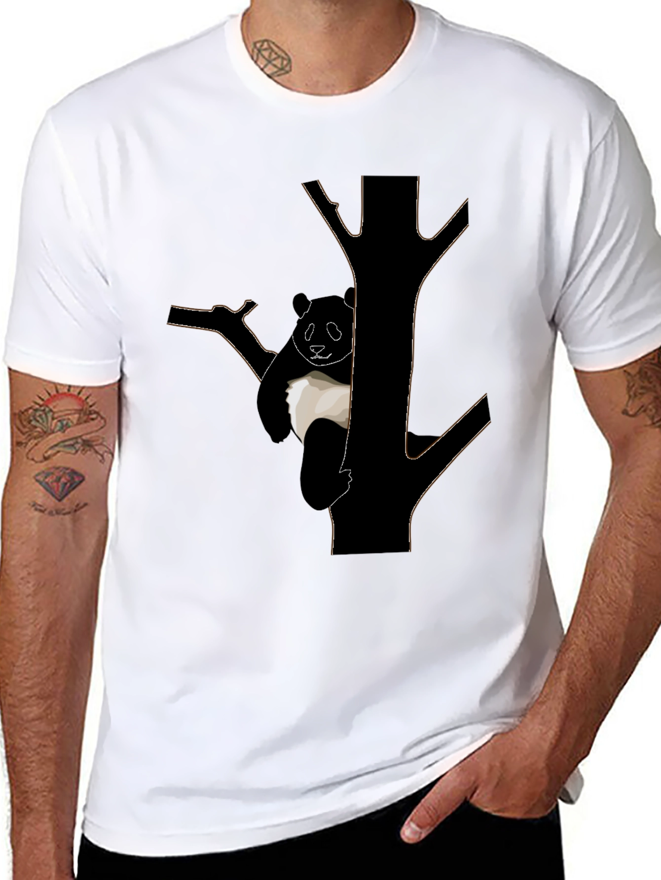 Panda Tree Graphic T-Shirt - Black Cotton Tee