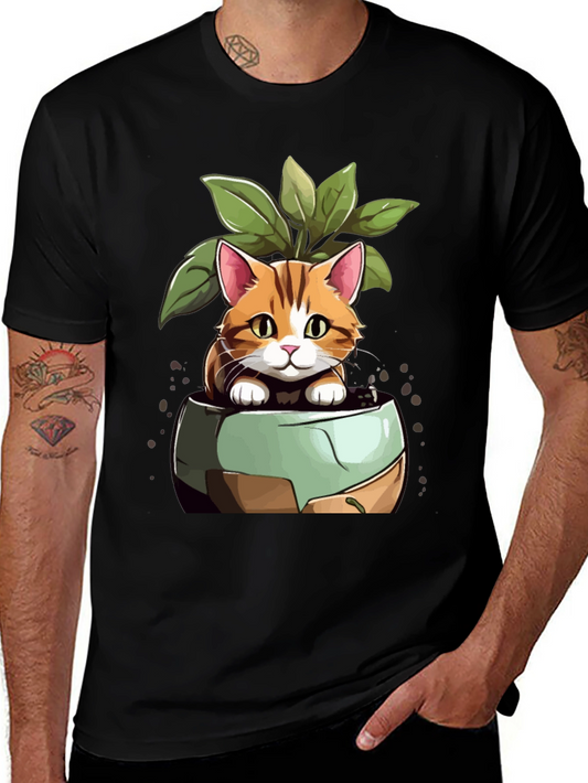 Cat in Pot Plant T-Shirt - Unique Design