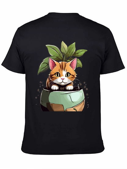 Cat in Pot Plant T-Shirt - Unique Design
