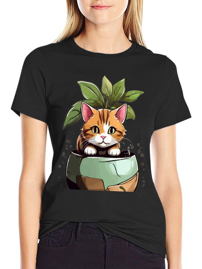 Cat in Pot Plant T-Shirt - Unique Design
