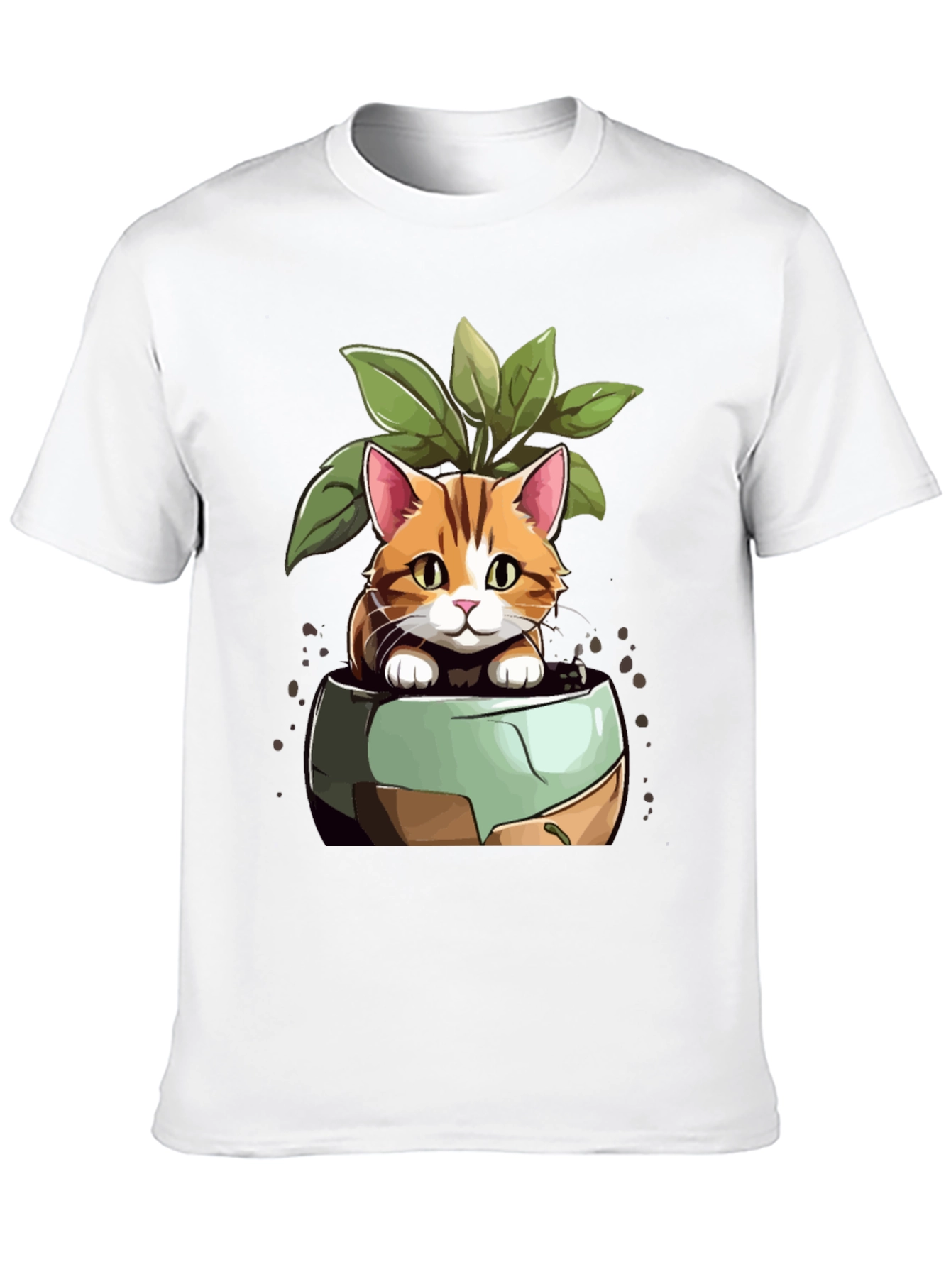 Cat in Pot Plant T-Shirt - Unique Design