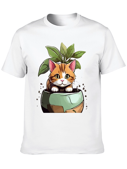 Cat in Pot Plant T-Shirt - Unique Design