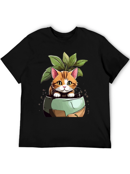 Cat in Pot Plant T-Shirt - Unique Design