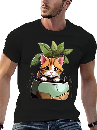 Cat in Pot Plant T-Shirt - Unique Design