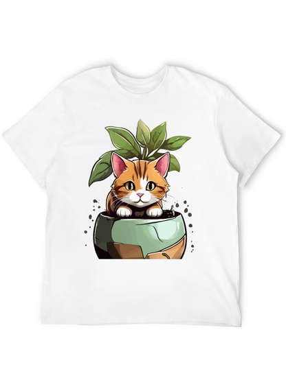 Cat in Pot Plant T-Shirt - Unique Design