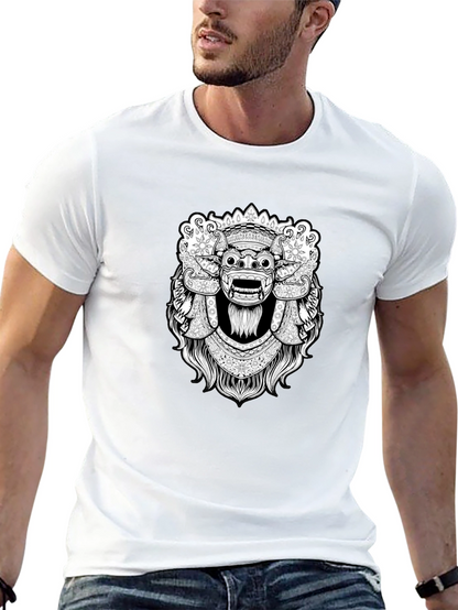 Black Graphic Tee - Balinese Barong Mask Design
