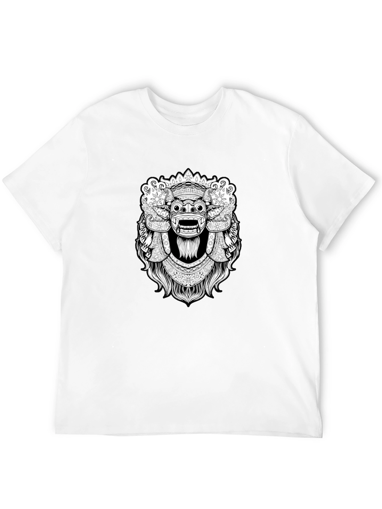 Black Graphic Tee - Balinese Barong Mask Design