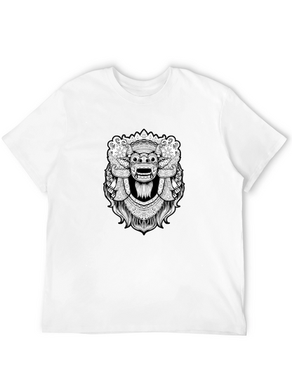 Black Graphic Tee - Balinese Barong Mask Design