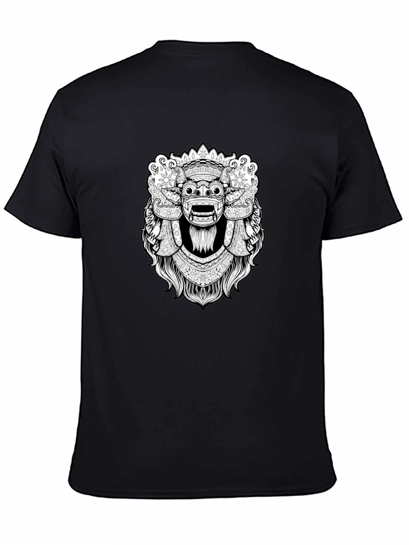 Black Graphic Tee - Balinese Barong Mask Design