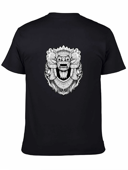 Black Graphic Tee - Balinese Barong Mask Design