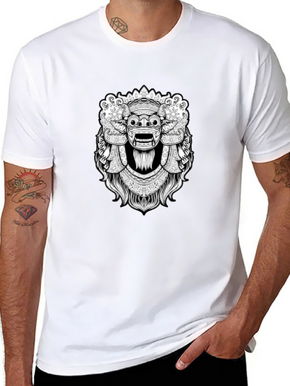 Black Graphic Tee - Balinese Barong Mask Design