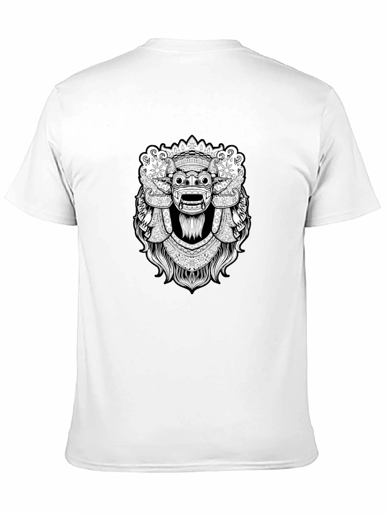 Black Graphic Tee - Balinese Barong Mask Design