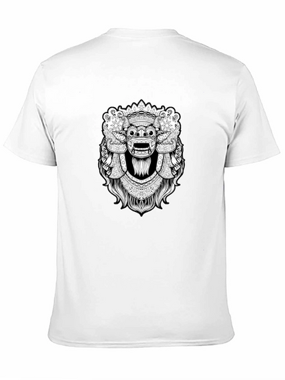 Black Graphic Tee - Balinese Barong Mask Design