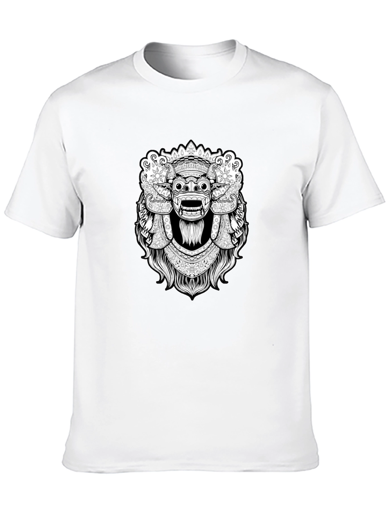 Black Graphic Tee - Balinese Barong Mask Design