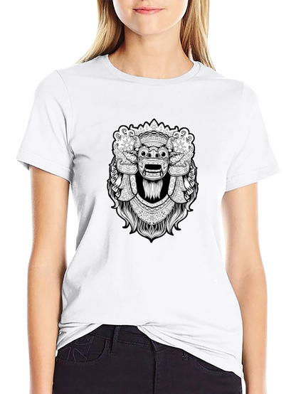 Black Graphic Tee - Balinese Barong Mask Design
