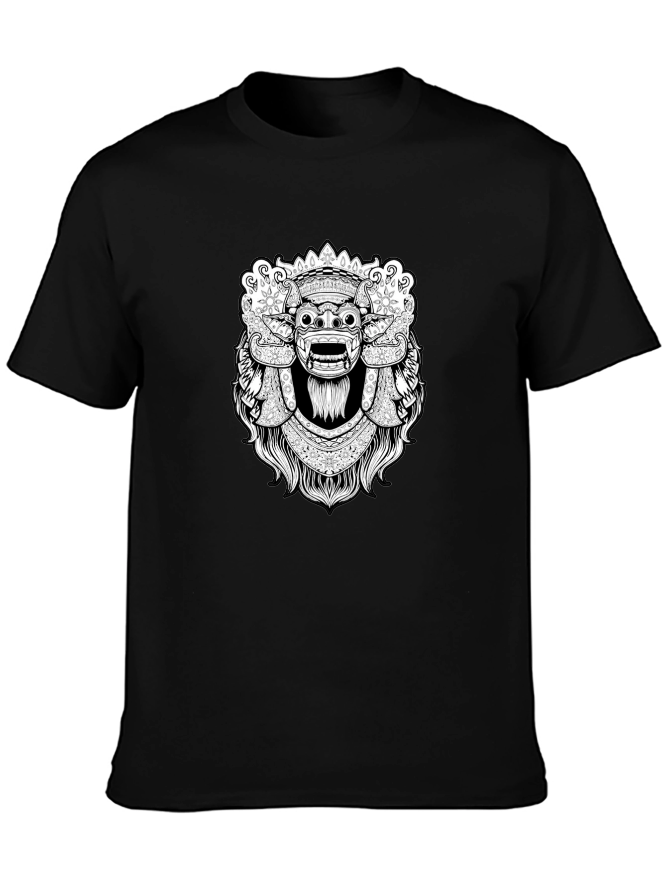 Black Graphic Tee - Balinese Barong Mask Design